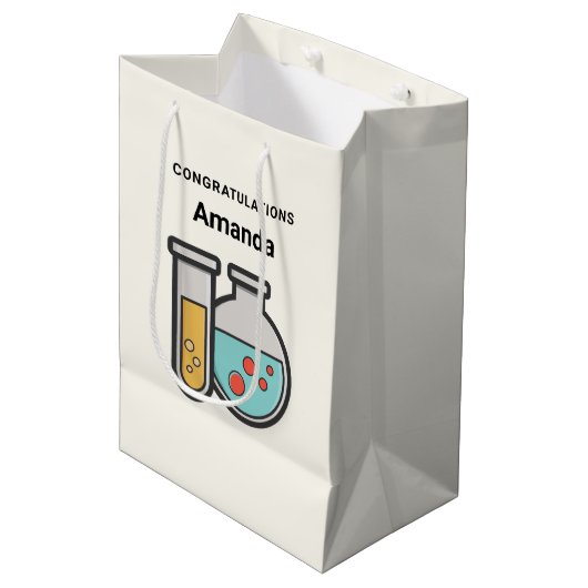 Teströhre und Beaker - Herzlichen Glückwunsch Mittlere Geschenktüte (Vorderseite Schrägansicht)