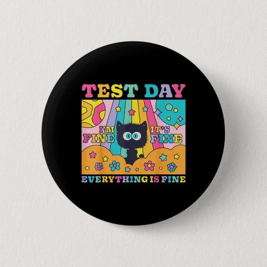 Testtag ist fein lustige schwarze Katze testender Button (Vorderseite)