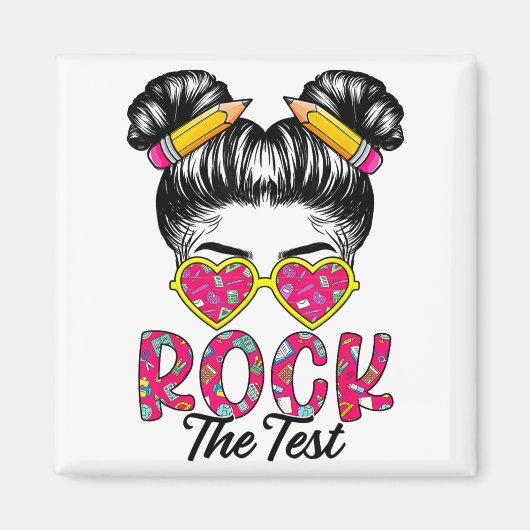Testtag Mädchen Messy Bun Haar Lehrer Testtag Magnet (Vorne)