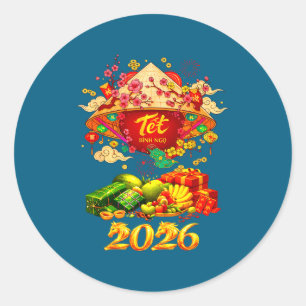 Tet Binh Ngo 2026 Glückwunsch Runder Aufkleber