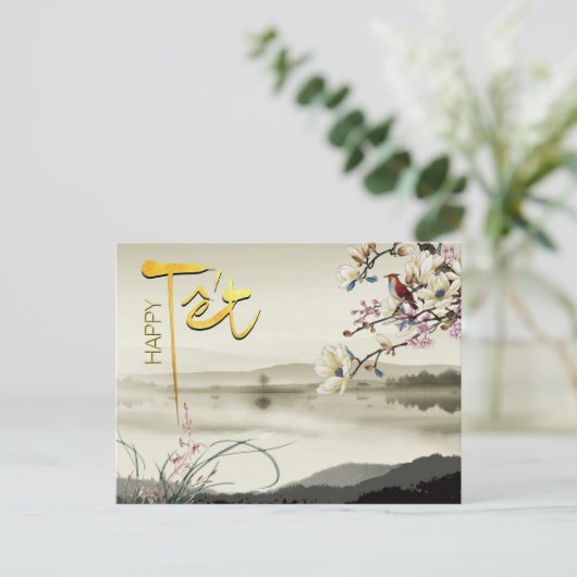 Tet Hoa Anh Dao Vietnamese New Year P Einladungspostkarte (Stehend Vorderseite)