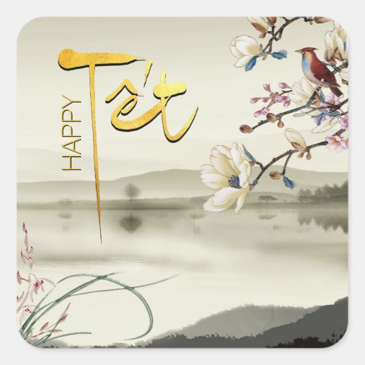 Tet Hoa Anh Dao Vietnamese New Year SqS Quadratischer Aufkleber (Vorderseite)