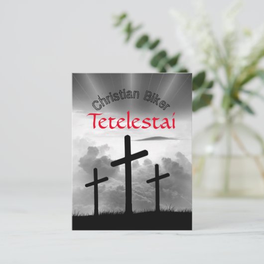 Tetelestai Christlich Biker's Scripture Verse Postkarte (Stehend Vorderseite)