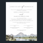 TETON National Park Heiratsurkunde Poster<br><div class="desc">Dieses Heiratszertifikat enthält ein Aquarellbild des Teton Nationalparks. Editieren Sie einfach *most* und ändern Sie die Schriftart, um Ihre Zeremonie und den Stil des Paares zu erfüllen. Für die beste Qualität sollten Sie sicherstellen, dass Sie mattes Papier verwenden, sodass die Unterschrift nicht verschmutzt. Dieses Hochzeitszertifikat ist die perfekte Ergänzung zu...</div>