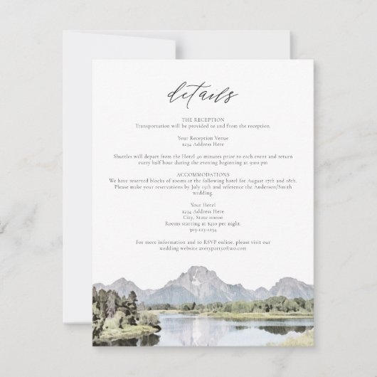 TETON NATIONAL PARK Mountain Wedding Details Card Einladung (Vorderseite)