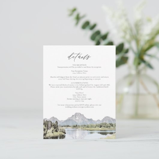 TETON NATIONAL PARK Mountain Wedding Details Card Einladung (Stehend Vorderseite)