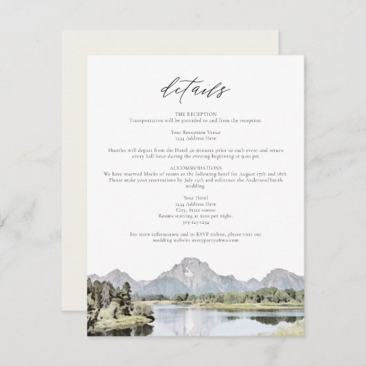 TETON NATIONAL PARK Mountain Wedding Details Card Einladung (Vorne/Hinten)