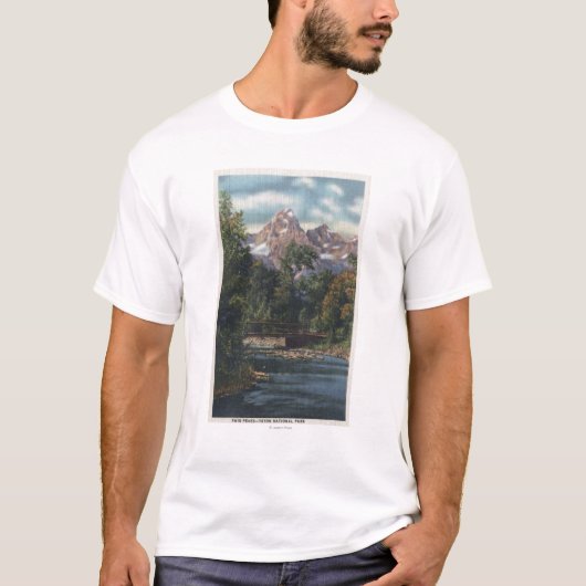 Teton Nationalpark, WY - Doppelspitzen-Ansicht T-Shirt (Vorderseite)
