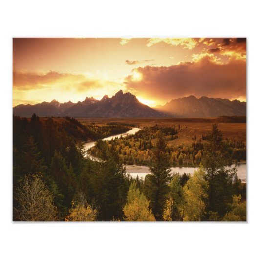 Teton Range bei Sonnenuntergang vom Snake River Fotodruck (Vorne)