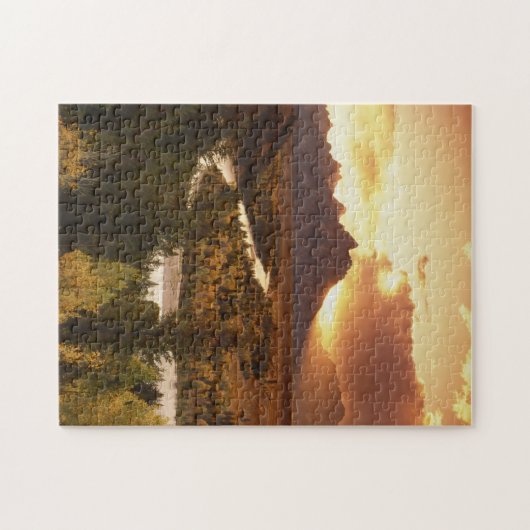 Teton Range bei Sonnenuntergang, vom Snake River Puzzle (Horizontal)