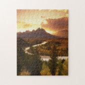 Teton Range bei Sonnenuntergang, vom Snake River Puzzle (Vertikal)
