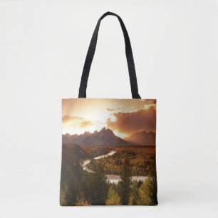 Teton Range bei Sonnenuntergang, vom Snake River Tasche