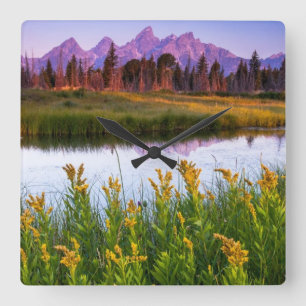 Teton Sonnenaufgang Quadratische Wanduhr