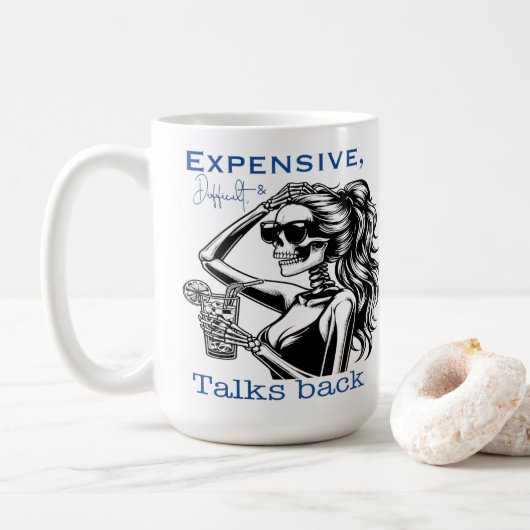 teuer, schwierig und die Gespräche zurückgehen Kaffeetasse (Mit Donut)
