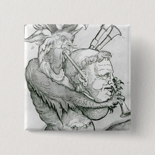 Teufel, der den Kopf des Mannes als Saxophon, 1144 Button (Vorderseite)