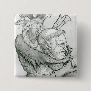 Teufel, der den Kopf des Mannes als Saxophon, 1144 Button