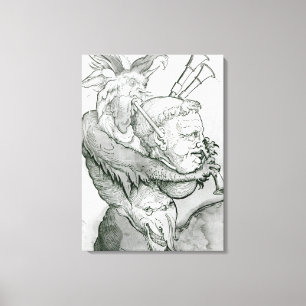 Teufel, der den Kopf des Mannes als Saxophon, 1144 Leinwanddruck