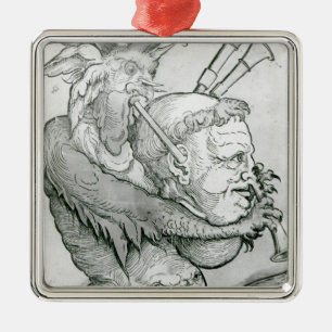 Teufel, der den Kopf des Mannes als Saxophon, 1144 Silbernes Ornament