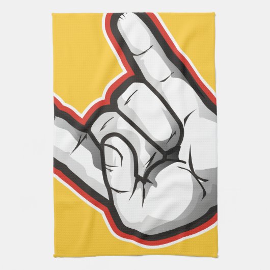 Teufel-Horn-Handzeichen Geschirrtuch (Vertikal)