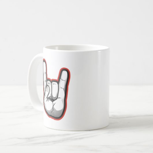 Teufel-Horn-Handzeichen Kaffeetasse (Vorderseite Links)