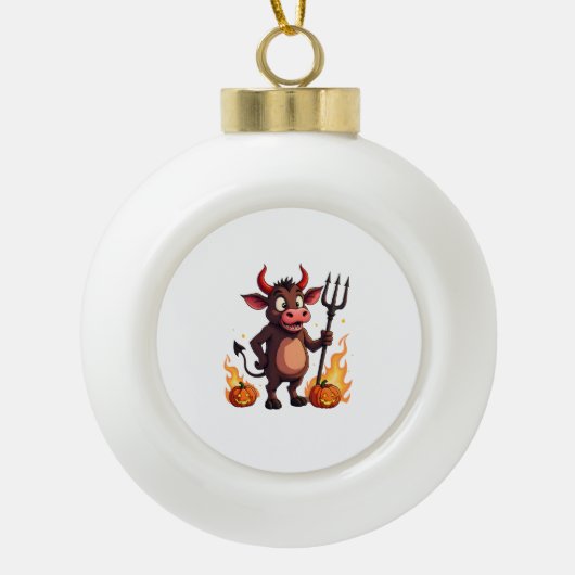 Teufel Kuh Unfug Keramik Kugel-Ornament (Vorderseite)