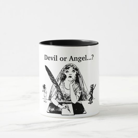 Teufel oder Engel - Vintage Schwarz-Weiß-Kaffeetas Tasse (Zentrum)
