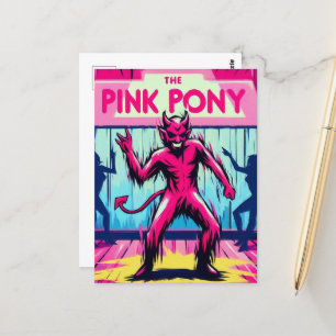 Teufel tanzt am rosa Pony Postkarte