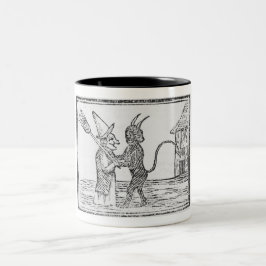 Teufel umarmt eine Hexe Zweifarbige Tasse