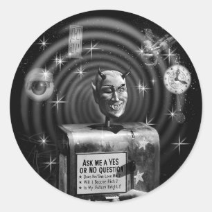 Teufels-Fragekasten Vintage-Sci-Fi-Horror-Aufklebe Runder Aufkleber