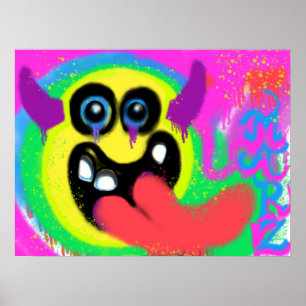 Teufels-Rock-N-Roll-glückliches Emoji-Graffiti Poster