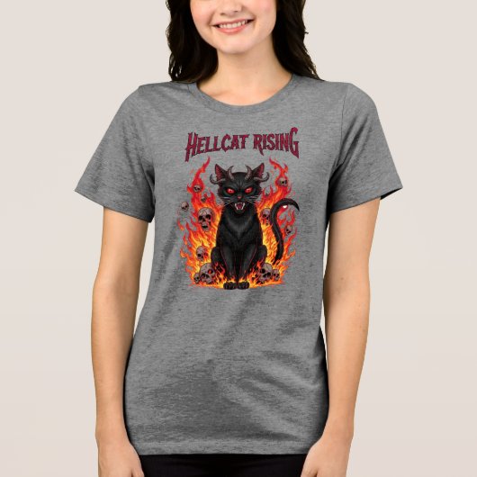 Teufelskatze auf Flammen Halloween Tri-Blend Shirt (Vorderseite)