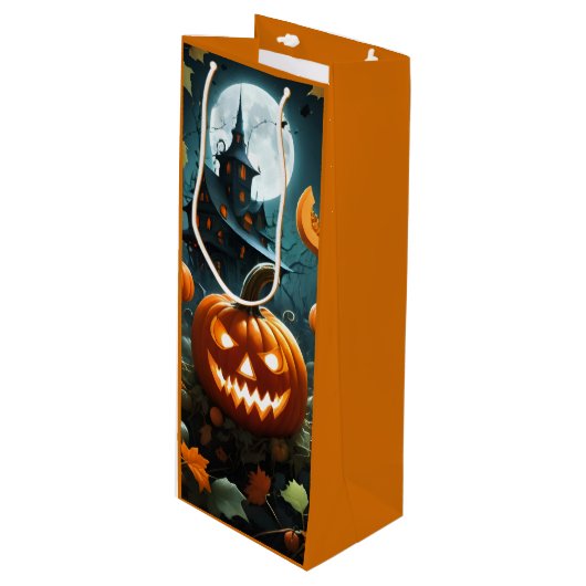 Teufelskürbis Geschenktüte Für Weinflaschen (Vorderseite Schrägansicht)