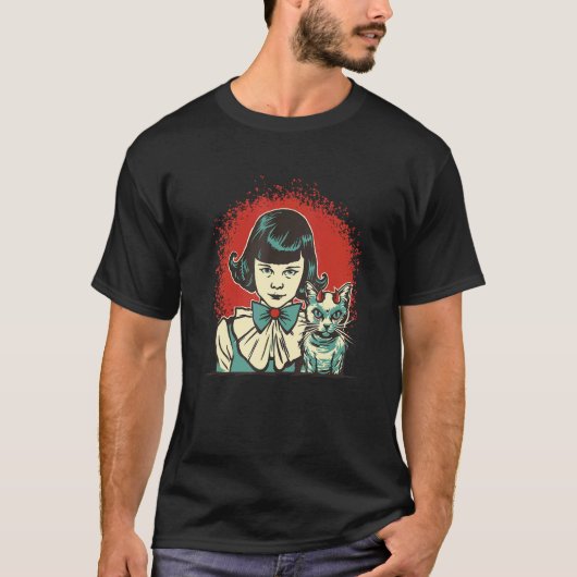 Teuflisches Mädchen mit Teufelskatze T-Shirt (Vorderseite)
