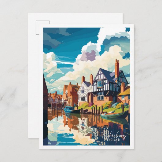 Tewkesbury England Vintage Travel Illustration Postkarte (Vorne/Hinten)