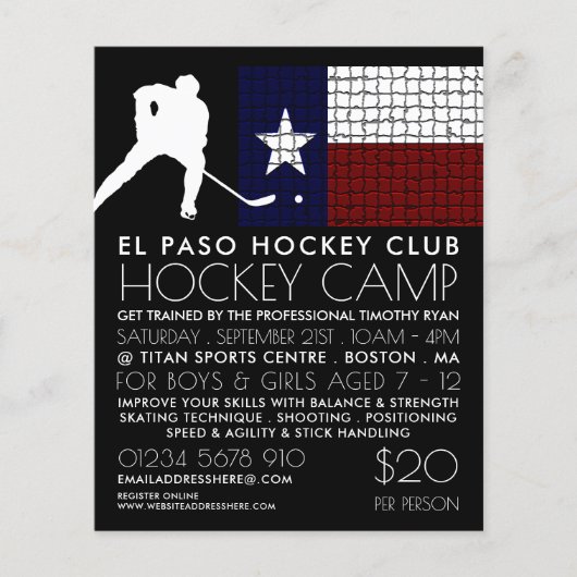 Texan Flag, Hockey Player, Camp Advertising Flyer (Vorne)
