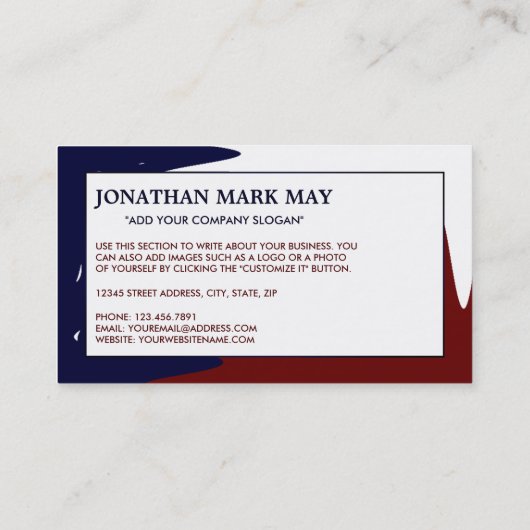 Texanische Abstrakte Flagge, Texas Visitenkarte (Rückseite)