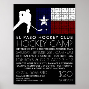 Texanische Flagge, Hockey Player, Camp-Werbung Poster