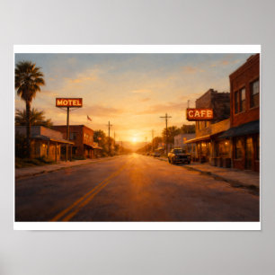 Texanische Stadt bei Sonnenuntergang Poster