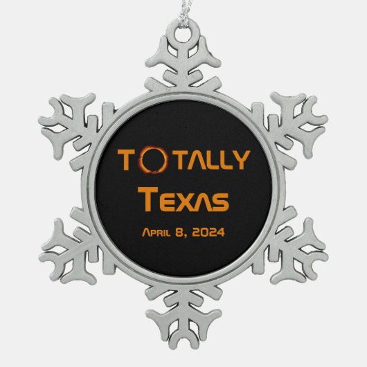 Texas 2024 Solar Eclipse Schneeflocken Zinn-Ornament (Vorderseite)