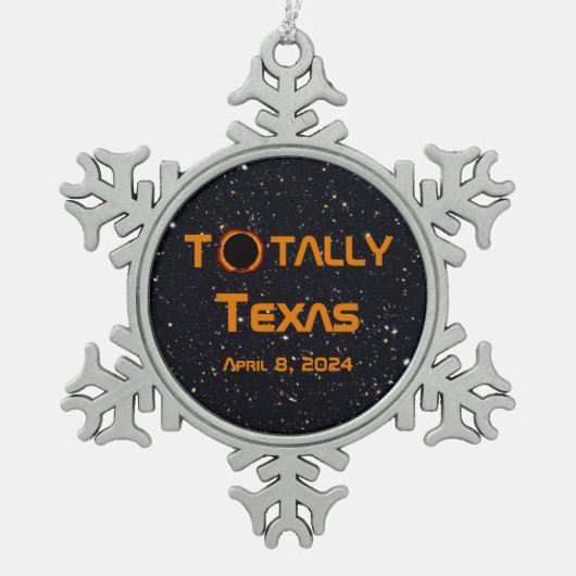 Texas 2024 Solar Eclipse Schneeflocken Zinn-Ornament (Vorderseite)