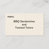 Texas-Abendessenglocke Visitenkarte (Rückseite)