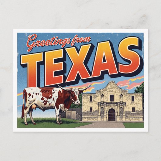 Texas Alamo Longhorn Cow Greetings Postkarte (Vorderseite)
