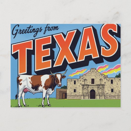 Texas Alamo Longhorn Cow Greetings Postkarte (Vorderseite)