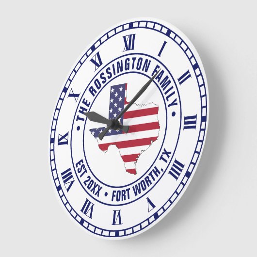 Texas American Flag Map Familienname Datum Estland Große Wanduhr (Winkel)