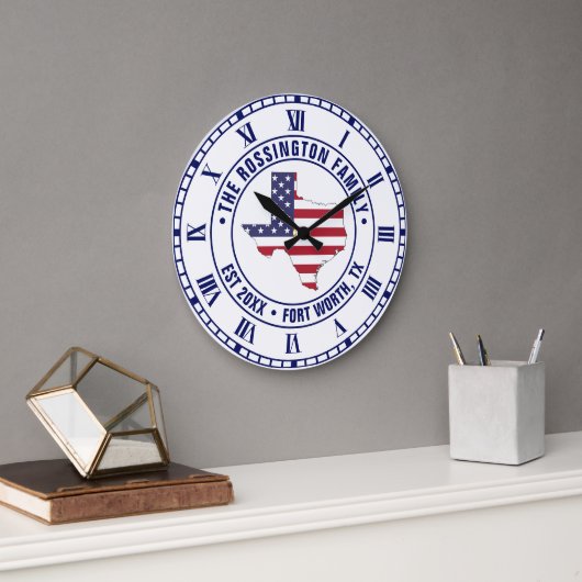 Texas American Flag Map Familienname Datum Estland Große Wanduhr (Büro)