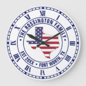 Texas American Flag Map Familienname Datum Estland Große Wanduhr (Vorderseite)