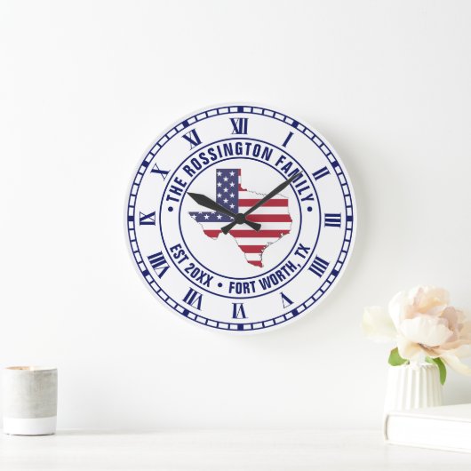 Texas American Flag Map Familienname Datum Estland Große Wanduhr (Zuhause)
