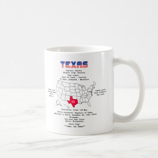 Texas American Staat auf der Karte und nützliche I Kaffeetasse (Rechts)