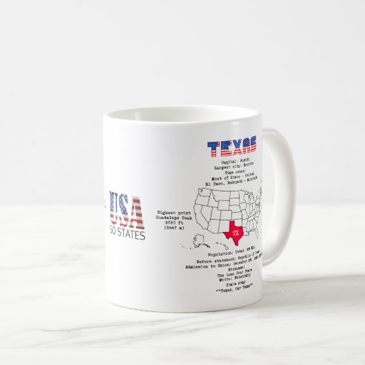 Texas American Staat auf der Karte und nützliche I Kaffeetasse (VorderseiteRechts)