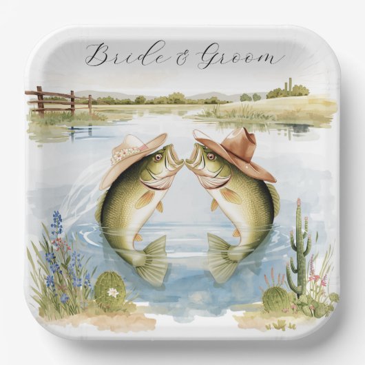Texas-Angler-Hochzeit Pappteller (Vorderseite)